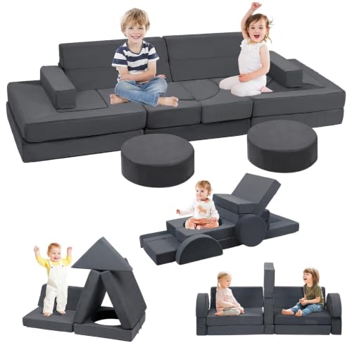 Image of Edbuosy 22Pcs Modular Kids Play Couch - Kids Couch for Playroom Bedroom Living Rooms Toddler Sofa for Inspiring Child Creativity,Children Convertible Foam Sofa (Warm Gray, 22PSC)