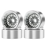 GIXCEL 1.9 Beadlock Wheel Rim, Aluminum Negative Offset 10.5mm 164g Super Heavy Deep Dish Wheels for 1/10 RC Crawler SCX10 TRX4 TRX6 VS4-10 GEN7 GEN8 Upgrade Parts, 4PCS (Grey Titanium)