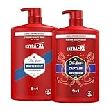 Bundle of Old Spice Captain & Whitewater Men’s Shower Gel & Shampoo 1000ml, Multi-Use 3-in-1 Body-Hair-Face Wash, Long Lasting Freshness, Perfume Quality Scent, Deep Cleansing