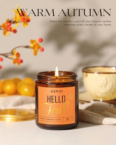 Image of AOOVOO Hello Fall Candles - 9 oz Scented Candles, Aromatherapy Candle, Soy Candle for Home Scented