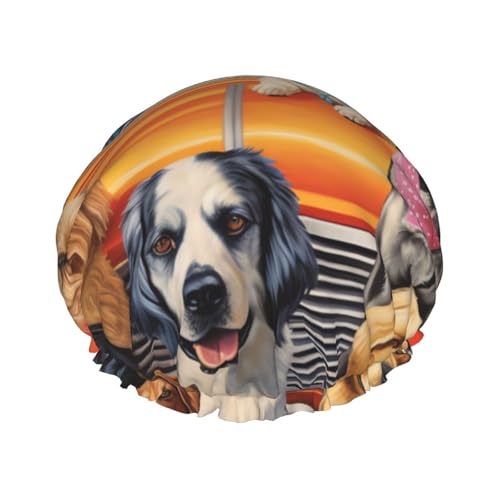 Dog Days of Summer Shower Cap for Women Reusable Waterproof Shower Bonnet Washable Elastic Band Bath Hair Hat Double Layered Bath Cap Extra Large for Long Hair