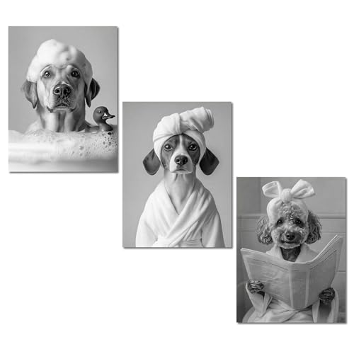 Onperpoe 3 Stück Poster Aesthetic 30x40 Poster Badezimmer Deko Wand Deko,Lustige Hund Bilder Badezimmer Zubehör Wanddekoration für Bad,WC,Golden Retriever Geschenke,Beagle,Teddybärhund(ohne Rahmen)