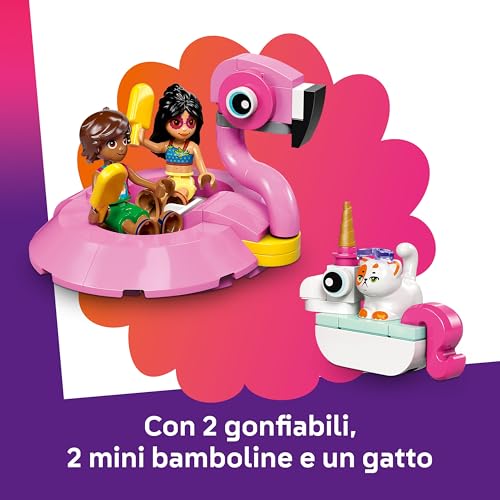 Friends Pool Party con Unicorno e Fenicottero Giocattolo, Animali Galleggianti, 2 Mini Bamboline, un Gatto e Accessori come il Gioco da DJ e Lettini - Regalo per Bambine da 5 Anni in su - 42658 - Lego - Immagine 7