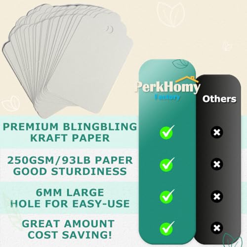 PH PERKHOMY 180 Pcs Glitter Brown Paper Gift Tags with String, Blank Price Tags for Gifts Crafts Wedding Christmas, Cloth Grain