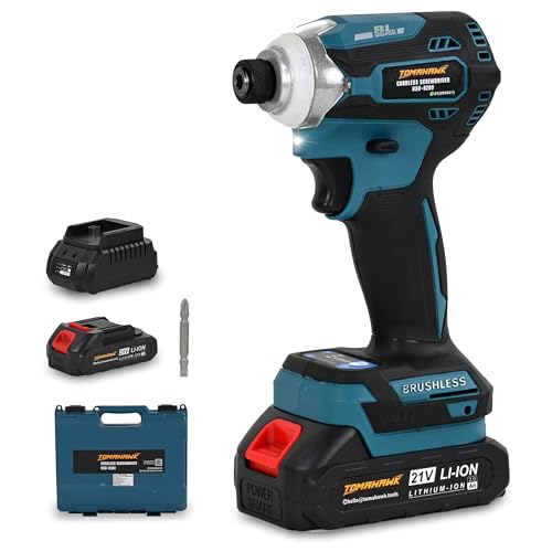 Image of TOMAHAWK BSD-8200 Brushless Cordless Screwdriver /Impact Driver - 2 Battery with 20V, 2.0Ah, 180 Nm, 2400 RPM, 10Mm Chuck capacity, 2 Speed Mode | Drill Machine for Home, Workshop & Professional Use