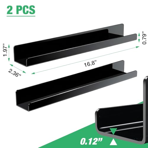 Image of 2 Pack Magnetic Book Shelf for Whiteboard - Reusable Acrylic Magnetic Shelves, Holds 11 lbs, Magnetic Book Display for Classrooms, Kitchen (Black)