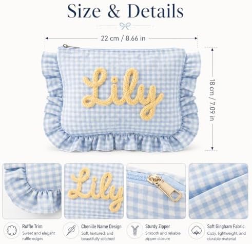 Personalized Ruffle Makeup Bag, Custom Embroidered Bridesmaid Pouch — view 6