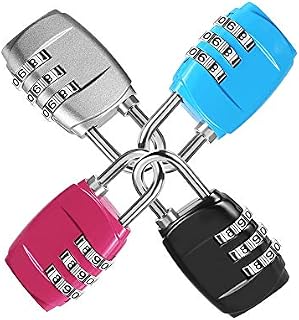 Luggage Locks, (4 Pack) 3 Digit Combination Padlock Codes with Alloy Body for Travel Bag, Suit Case, Lockers, Gym, Bike Locks - Black, Blue, Pink, and Silver