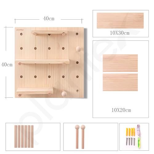 Image of Plantex Multipurpose Pine Wood Wall Mount Pegboard For Home /Wood Display Shelf /Wall Organizer For Bedroom /Kitchen /Bathroom - (16X16 Inches)