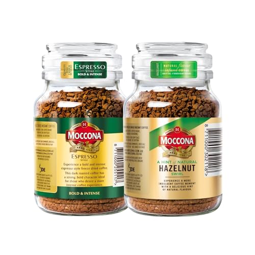 Image of Moccona Espresso + Hazelnut Instant Coffee - 195g (Pack of 2)| Imported Coffee | Premium Arabica & Robusta Blend | Freeze-Dried | Bold & Strong Flavor