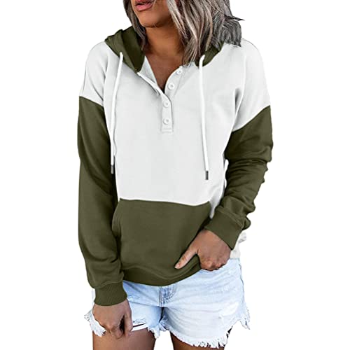 ticticlily Femme Sweat à Capuche Patchwork Sweat-Shirt Pull Patchwork Casual Ample Hoodie Manche Longue Oversize Sweatshirt Haut A Armée Verte L Cover