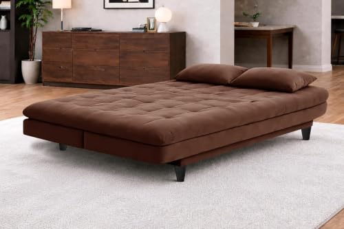 Image of Rosebell Modern Wooden 3-Seater Sofa Cum Bed Foldable Velevt Fabric Sofa for Living Room, Guest Room & Office-Brown-Color