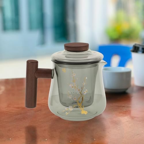 Tetera de vidrio con mango de madera que no quema para servir té seguro 7