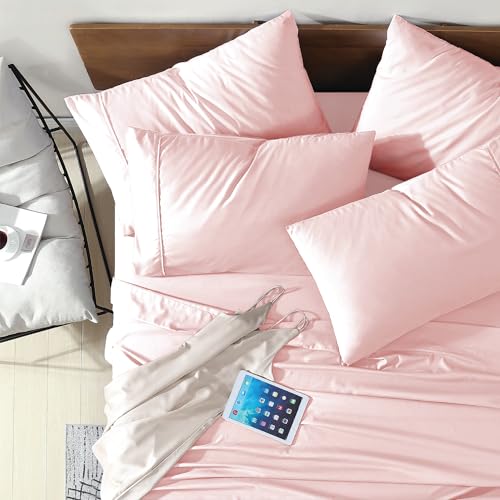 Swift Home Queen Ultra-Soft Brushed Microfiber 6-Piece Bed Sheet Sets, Extremely Durable - Easy Fit - Wrinkle Resistant - (Includes 2 Bonus Pillowcases), Queen, Rose Blush