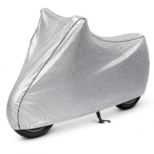 Image of Pivalo 100% Waterproof (Tested) Bike Body Cover for All Sports Bikes & Upto RE 350 Size | Multi-Layer Dustproof & UV Protected | All Weather Protection Two Wheeler Motorcycle Cover (XL, Silver)