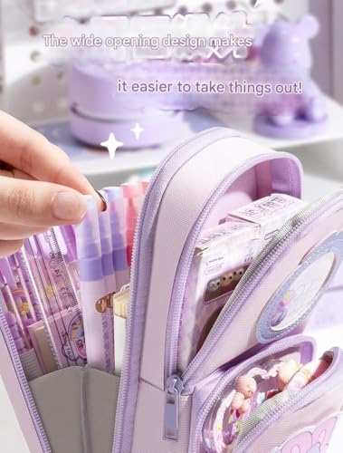 Image of Three Layer School Bag-Shaped Pencil Pouch, Large-Capacity Pencil Pouch with Zipper, Multipurpose Pen & Pencil Case for School Supplies for Boys & Girls (Pack of 1) (Creamy Bear)