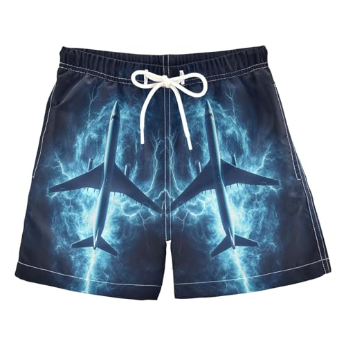 Jucciaco Boys Swim Trunk Quick Dry Beach Board Shorts Aircraft Lightning Tornado Blue Swimwear for Kids