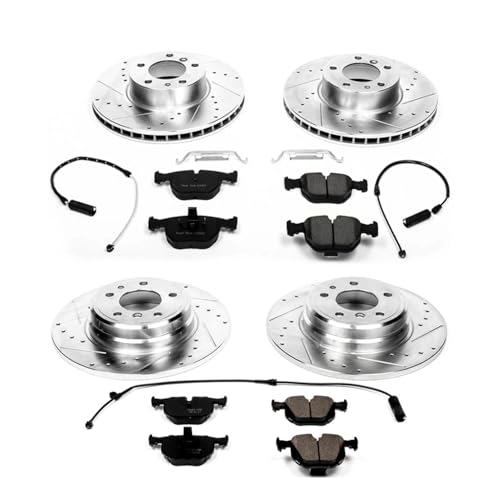 Image of PowerStop Front and Rear Brake Kit for BMW 740i 1995 |740i 1997-01 |740iL 1995-01 - Drilled and Slotted Disc Rotors with Carbon-Fiber Ceramic Brake Pads Replacement, K5710