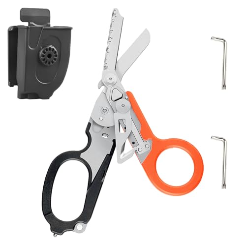 Raptor Response Notfallschere, Trauma Schere Multitool Rettungsschere mit 6 Praktischen Funktionen Faltbare Scherenzange, Taktische Klappzang für Outdoor Rettung Werkzeuge (Schwarz Orange)