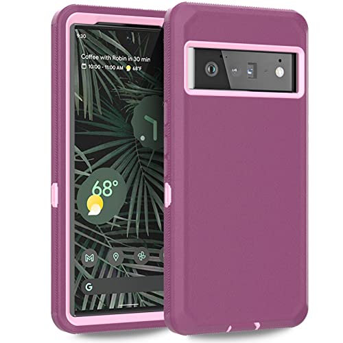 Anloes Google Pixel 6 Pro Heavy Duty Shockproof Case - 3 in 1 Rugged Defender Bumper for 5G, Purple (Without Screen Protector)