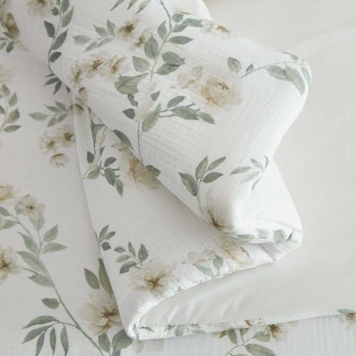 Image of Martha Stewart - King Comforter Set, Soft Cotton with Crisp & Tailored Naturally Smooth Cotton Percale Reverse, 3 Piece Bed Set with Matching Pillowcases (Hazel Floral Beige)