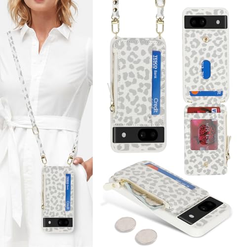 Cavor Compatible with Google Pixel 8a Case Wallet, Leopard White