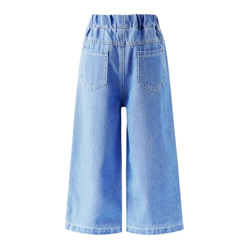 Girls' Wide Leg Jeans | Colorful Butterfly Print Denim Pants | Elastic Wasit Baggy Straight Jeans Kids Clothes 4-144
