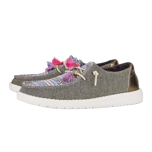 Image of Hey Dude Women's Wendy Slub CanvasMoc Toe Shoes, Black Multi, 3 UK