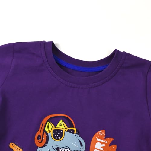 Image of HILEELANG Toddler Boy Short Sleeve Tee Shirts Summer Cotton Casual Graphic Crewneck Tshirt Packs