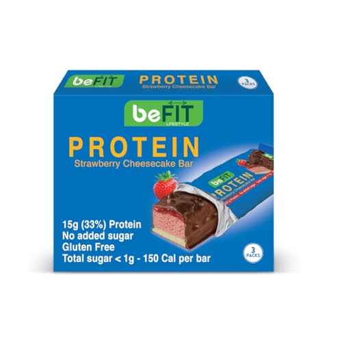 beFIT High-Protein Cake Bar Strawberry Cheesecake Flavor Gluten-Free Low Sugar 15g Protein Per Bar With Milk Protein & Erythritol 3 x 45g