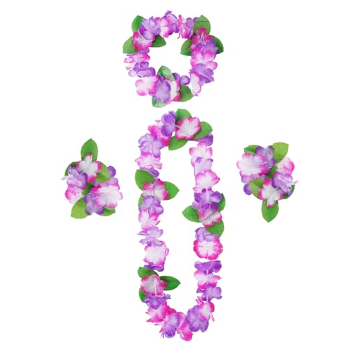 Aomig Ensemble de Colliers de Fleurs Hawaïennes, Guirlande de Fleurs Hawaïennes Colorées avec Collier, Bandeau et Bracelet, Décoration de Fête Hawaïenne, Accessoire de Tropical Plage Enfants Adultes