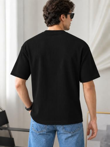 Image of Leriya Fashion T Shirt for Man | Men Luxury Vertical Stripe Textured T-Shirt | Classic Crew Neck Short Sleeve Knit Tee | Cotton Tshirts for Men | Regular Fit Soft Tshirt with Modern Golf Athletic