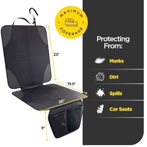 Image of lebogner Car Seat Protector for Baby and Child - Non-Slip, Thick Padded Cover with 2 Mesh Pockets - 1 Pack