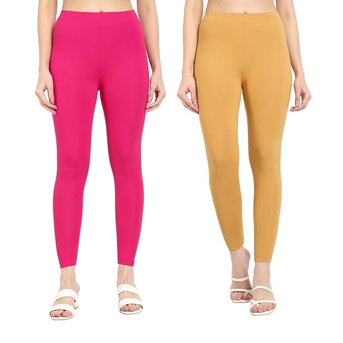 twinstar Tailored Cut & Ankle Length Stretchable Cotton Blend Leggings for Women | 220 GSM | Mid-Waist Design | Pack of 2-picture-10