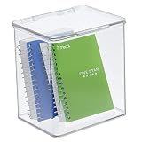 mDesign Plastic Stackable Box Home, Office Supplies Storage Organizer Box with Attached Hinged Lid - Holder Container for Note Pads, Gel Pens, Staples, Dry Erase Markers, Tape - Clear