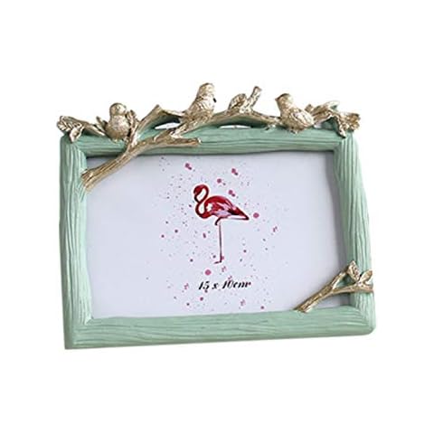 ZumZup Photo Frame Resin Picture Frame Photo Frame for Table Top and Wall Mounting Chic Picture Photo Frame Green gold(Horizontal) 15 * 13CM Cover