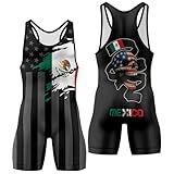 BATTLEGEND American Flag Skull Men's Wrestling Singlet – Patriotic Freestyle Gear for Training & Competition (Mexico, Medium)