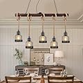 5 Lights Industrial Wooden Vintage Pendant Lamp Metal Chandelier Retro Ceiling Light Farmhouse Hanging LightingHeight Adjustable Fixture Height Adjustable Fixture for Pool Table Kitchen Island Bar