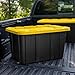 Sterilite 4-Pack 27 Gallon Industrial Storage Tote, Heavy-Duty Plastic Bins, Black/Yellow - Stackable Utility Organizers with Lids for Garage, Camping Tools, and Outdoor Gear