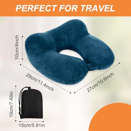 Oreiller de Voyage Gonflable, Compact Coussin de Voyage, Coussin de Voyage Avion Gonflable, Support de Cou en Velours Doux pour l'avion, Le Train, la Voiture et Le Bureau avec Masque pour Dormir – Image 2