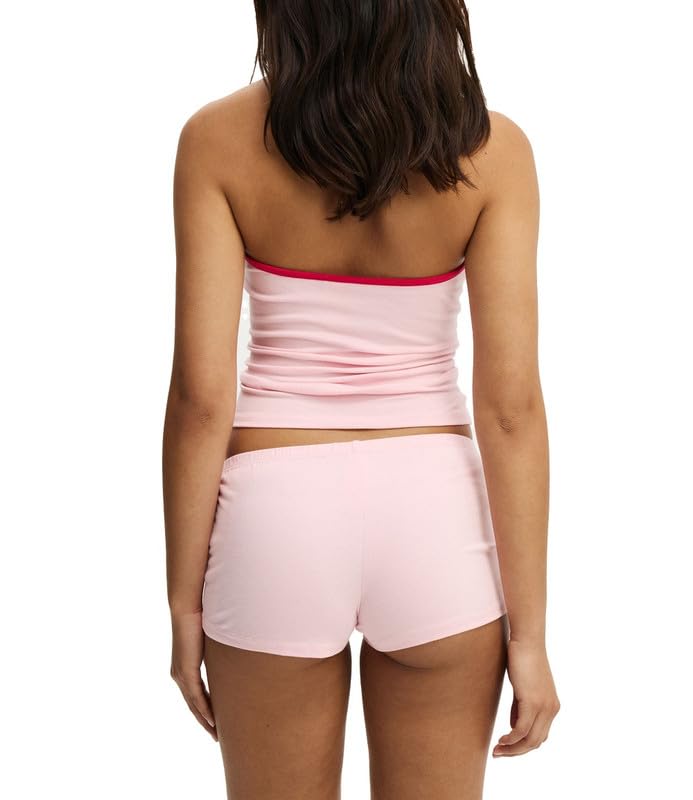 Image of Womens Y2K Cute Print Cami Pajama Sets Lace Trim V Neck Tank Top Shorts Set Bow Heart Print 2 Piece Sleepwear