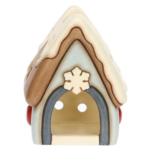 THUN, Porta Tea-Light, Casetta con Vischio in Ceramica, Linea Inverno Incantato, Accessorio tè da Collezione per Cucina, Idea Regalo per Natale, 9.4 x 9.6 x 12 cm