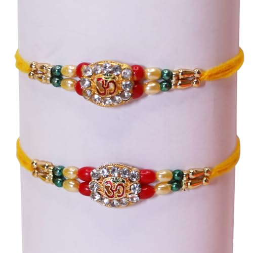 Image of Set of 2 OM Designer Rakhi Rakhi for Brother and Bhabhi Rakhi Bracelet Rakhi Thread Rakhee for Brother Raksha Bandhan Bracelet Bhaiya Bhabhi Rakhi