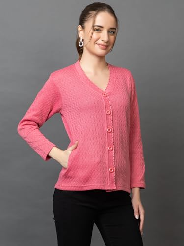 Image of Wear lusso Women Woolen V Neck Casual Wear Stylish Cardigan Sweaters for Winter with Side Pocket | Cozy and Warm Winter Sweater for Girls /Ladies