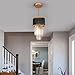 Kaniker Crystal Chandelier Gold Pendant Light Fixtures Modern Crystal Pendant Light for Kitchen Island D7.5'' Black and Gold Chandelier for Dining Room Bedroom Living Room Hanging Light with a Bulb