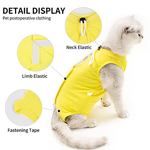 Image of Kitten Onesies,Cat Recovery Suit for Abdominal Wounds or Skin Diseases,After Surgery Wear Anti Licking Wounds,Breathable E-Collar Alternative for Cat Yellow S