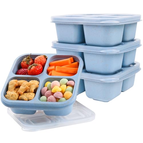Image of 4 Pack Snack Containers, 4 Compartments Snack Box Containers with Lids, Reusable Meal Prep Lunchable Container for Adults, Microwave Dishwasher Safe, Divided Food Storage Containers for Work Travel