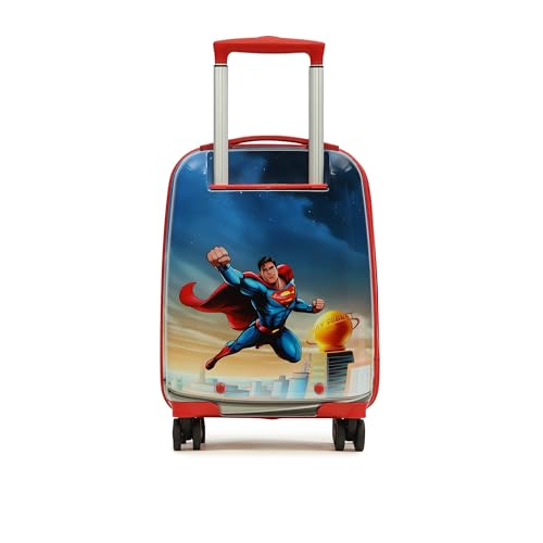 Image of YAYAVAR Superman Kids Trolley Suitcase - 45L | Hard-Sided Printed Cabin Luggage with 8 Wheels, Scratch Resistant, Lightweight Travel Bag (50cm)