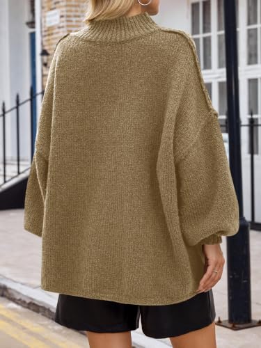 Image of Saodimallsu Womens Oversized Sweaters Mock Neck Batwing Long Sleeve 2026 Fall Trendy Ribbed Knit Casual Tunic Sweater