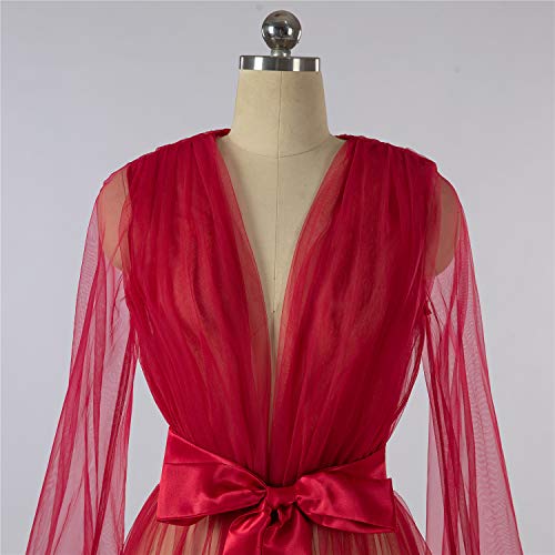 Women's Long Bridal Robes Tulle Lingerie Maternity Bathrobe Photoshoot Illusion Wedding Scarf Party Nightgown3